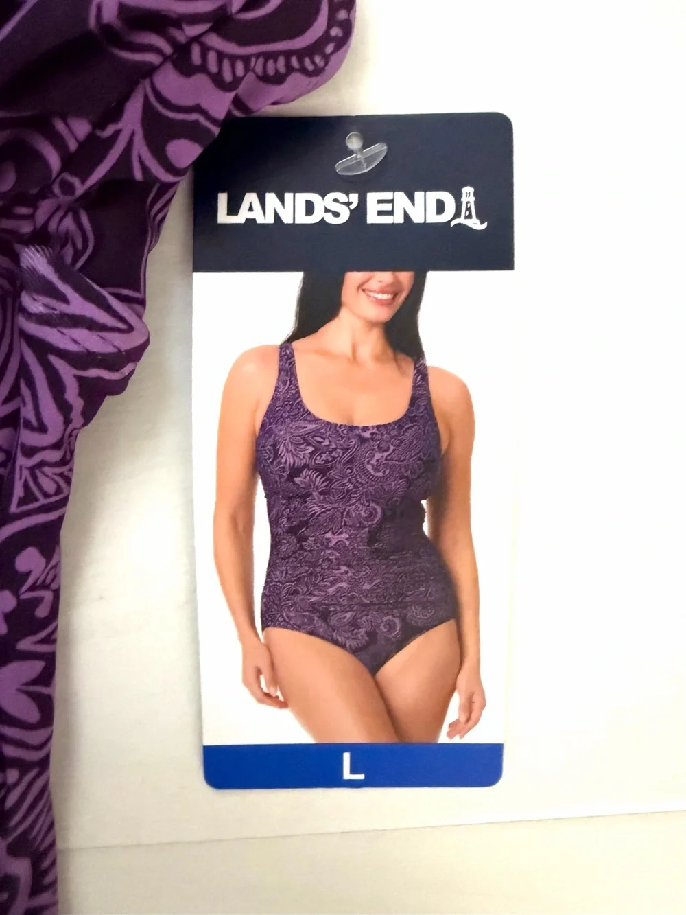 Lands' End Purple Floral-Print One-Piece Swimsuit - NWT - Women’s size Large